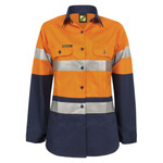 Womens Hi Vis Vented Cotton Drill Shirt With CSR Reflective Tape