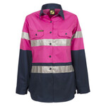 Womens Hi Vis Vented Cotton Drill Shirt CSR Reflective Tape