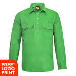 Mens Lightweight Long Sleeve Half Placket Cotton Drill Shirt With Contrast Buttons